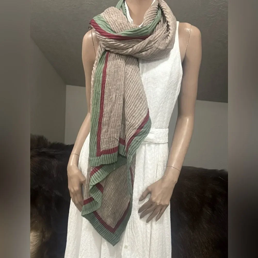 Handmade Boho Style Colorblock Shawl/Wrap With Pleated Textured, Large Size